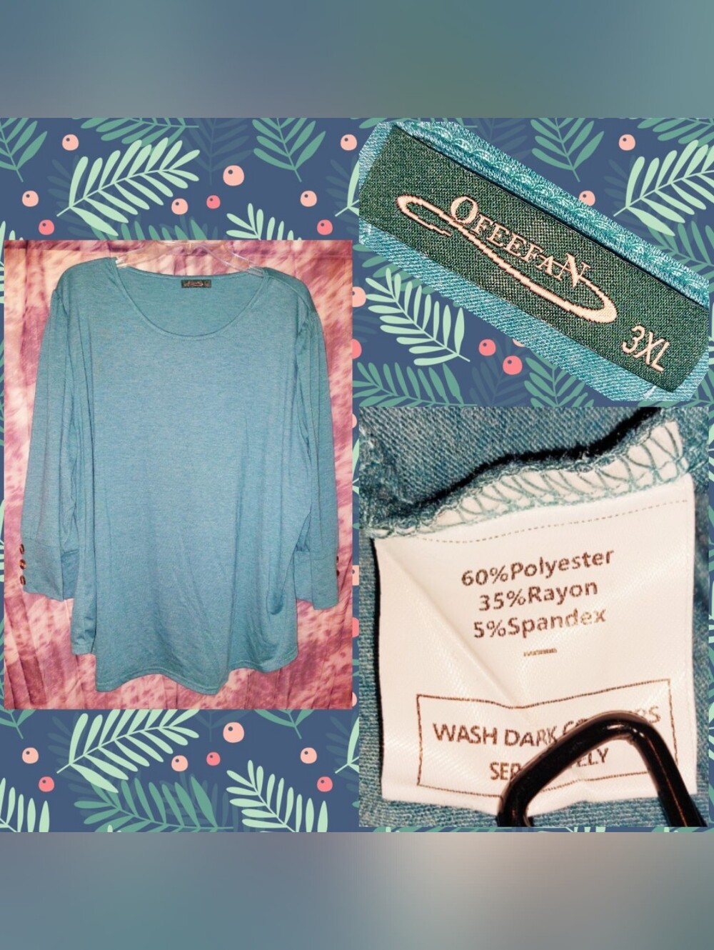 Ofeefan brand Heather Teal Blue-Green Soft Knit Top Sz 3XL(22/24)